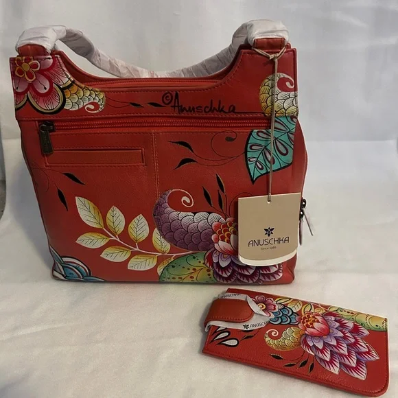 Anuschka Red Floral Shoulder Bag - Picture 2 of 11